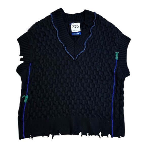 Ader Error x Zara 20FW Heavy Knit 100% Wool Distressed Vest - Picture 1 of 8